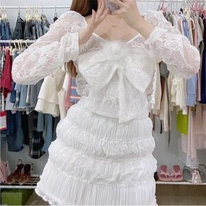 White Japanese Kawaii Shabby Chic Cottagecore Tiered Lace Mini Skirt Skort